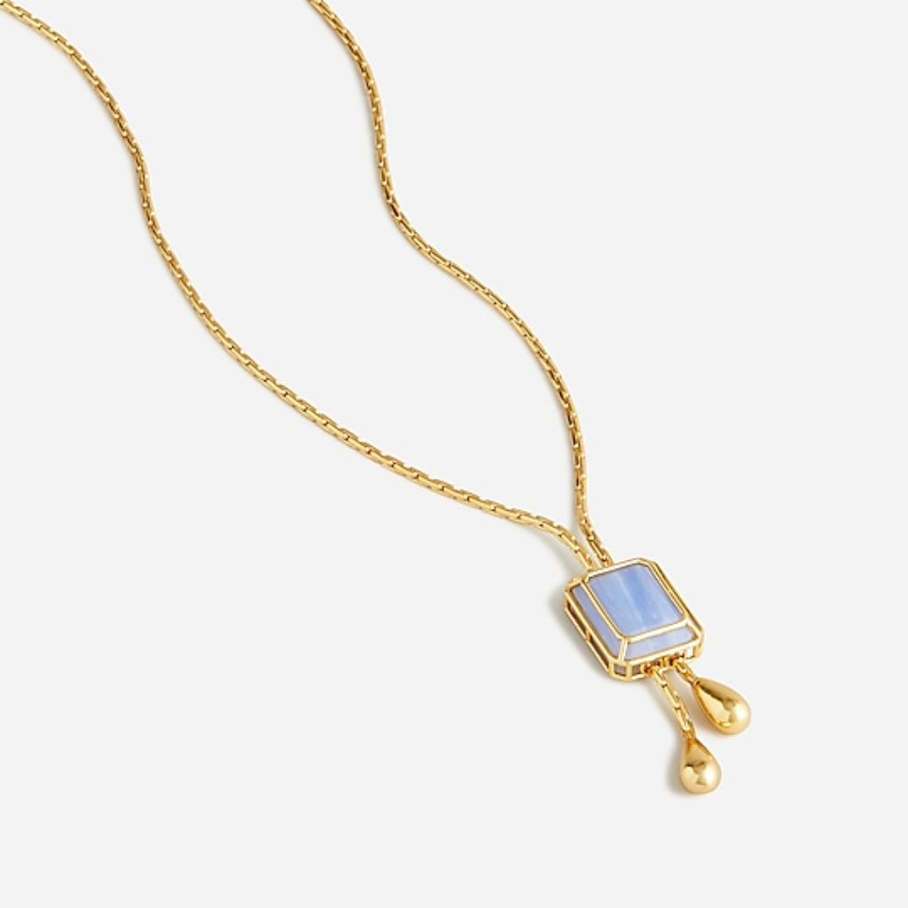 J. Crew Necklace/ Blue Encased-Marble/ Bolero Style/ Gold Tone/ 30"